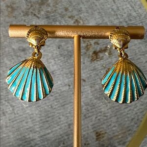 18k Gold Plated Turquoise and Gold Shell Earrings